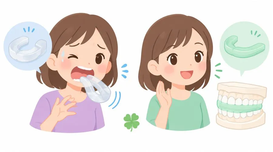 市販のマウスガードと、歯型に合わせたマウスガードの比較イラスト