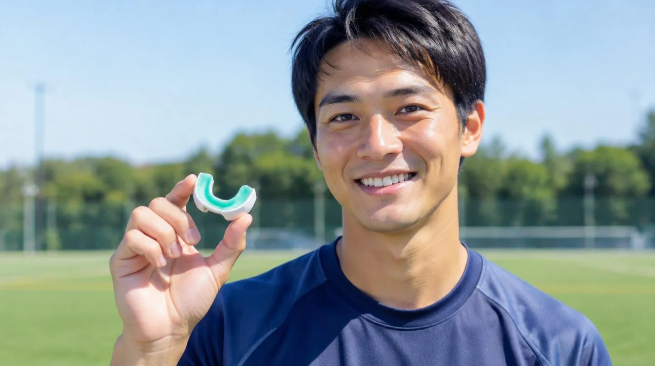 オーダーメイドのマウスガードを持つスポーツ選手