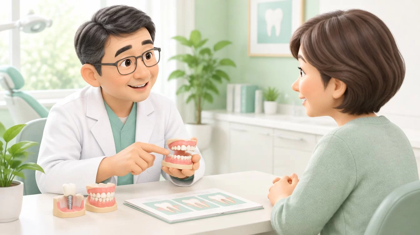 歯科医師が治療法を説明するカウンセリングのイラスト