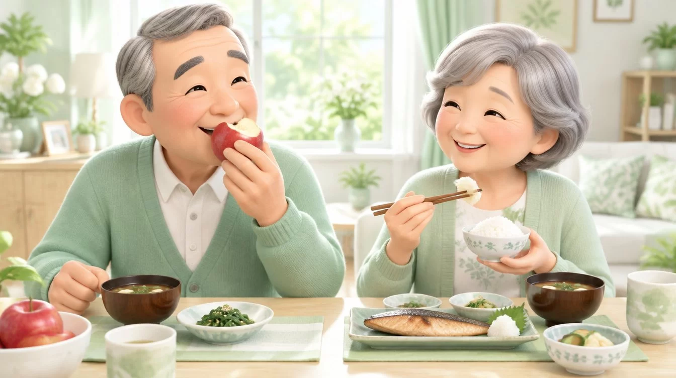 インプラントで食事を楽しむご夫婦のイラスト